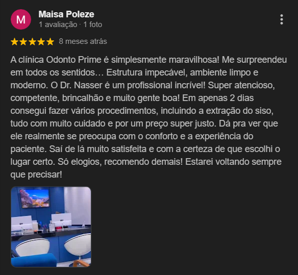 Avaliação Google — Odonto Prime